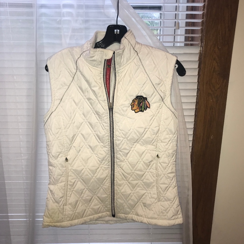 Chicago Blackhawks White Quilted Faux Vest (Small)